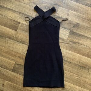 Babaton sculpt knit criss-cross neck mini dress